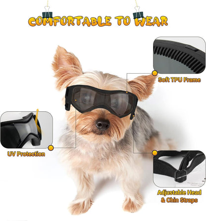 PETLESO Dog Goggles Small Breed, UV Protection Dog Sunglasses for Medium Dog Outdoor Riding Driving, Medium Black