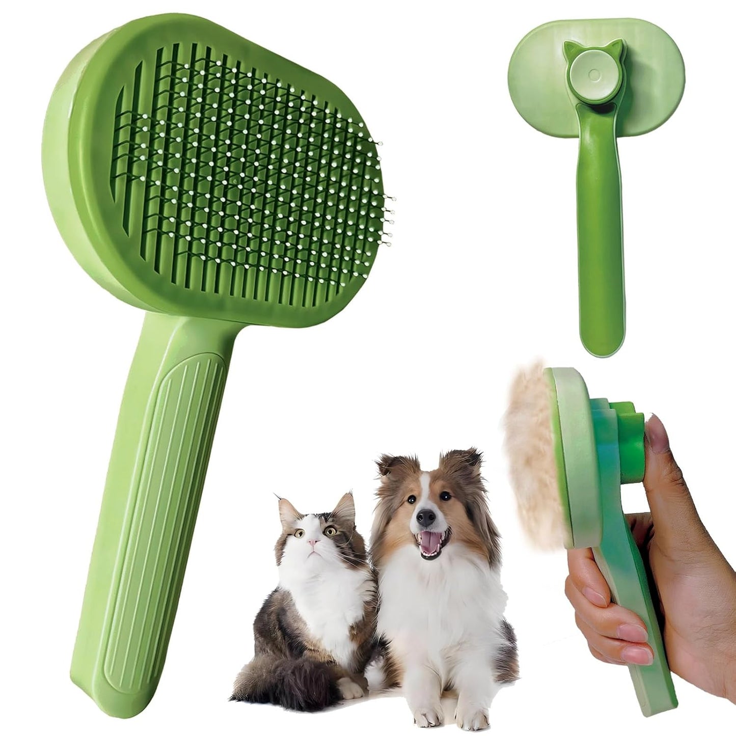 Demiya Cat Grooming Comb with Ergonomic Handle, Green Plastic Pet Brush for Cats, Detangling and Deshedding Tool (Green)
