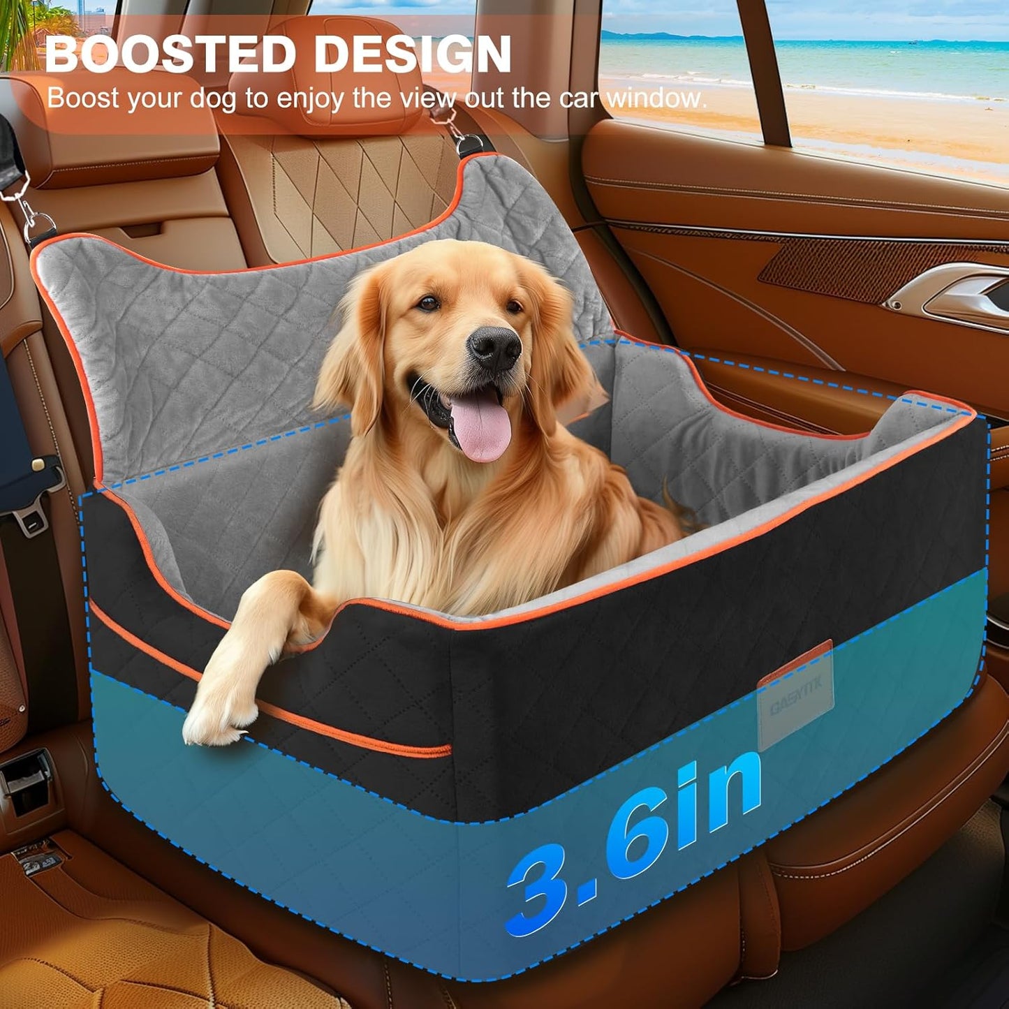 Dog Car Seat for Large or Medium Sized Dog, Detachable Washable Pet Car Seat, Fits Pets Under 55 lbs or 2 Small Dogs, Multi-Functional Dog Booster Seat, Travel Dog Bed for Car, Black&Grey