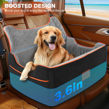 Dog Car Seat for Large or Medium Sized Dog, Detachable Washable Pet Car Seat, Fits Pets Under 55 lbs or 2 Small Dogs, Multi-Functional Dog Booster Seat, Travel Dog Bed for Car, Black&Grey