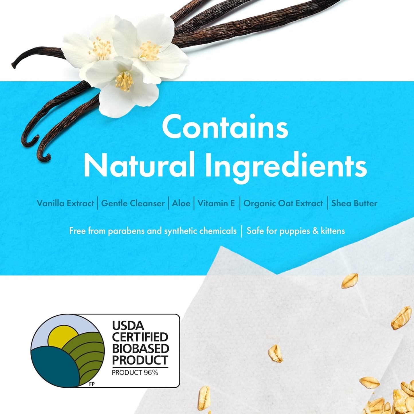 Petkin Plant-Based PetWipes, 100 Wipes, 4 Pack - Biobased, Sustainable, Big & Thick Pet Wipes for Dogs & Cats - for Face, Paws, Ears, Body & Eye Area - Consciously Cleans & Conditions - Vanilla