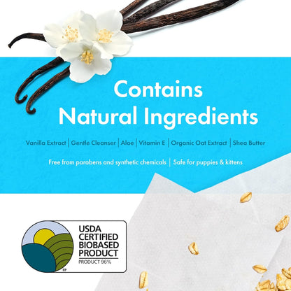Petkin Plant-Based PetWipes, 100 Wipes, 4 Pack - Biobased, Sustainable, Big & Thick Pet Wipes for Dogs & Cats - for Face, Paws, Ears, Body & Eye Area - Consciously Cleans & Conditions - Vanilla