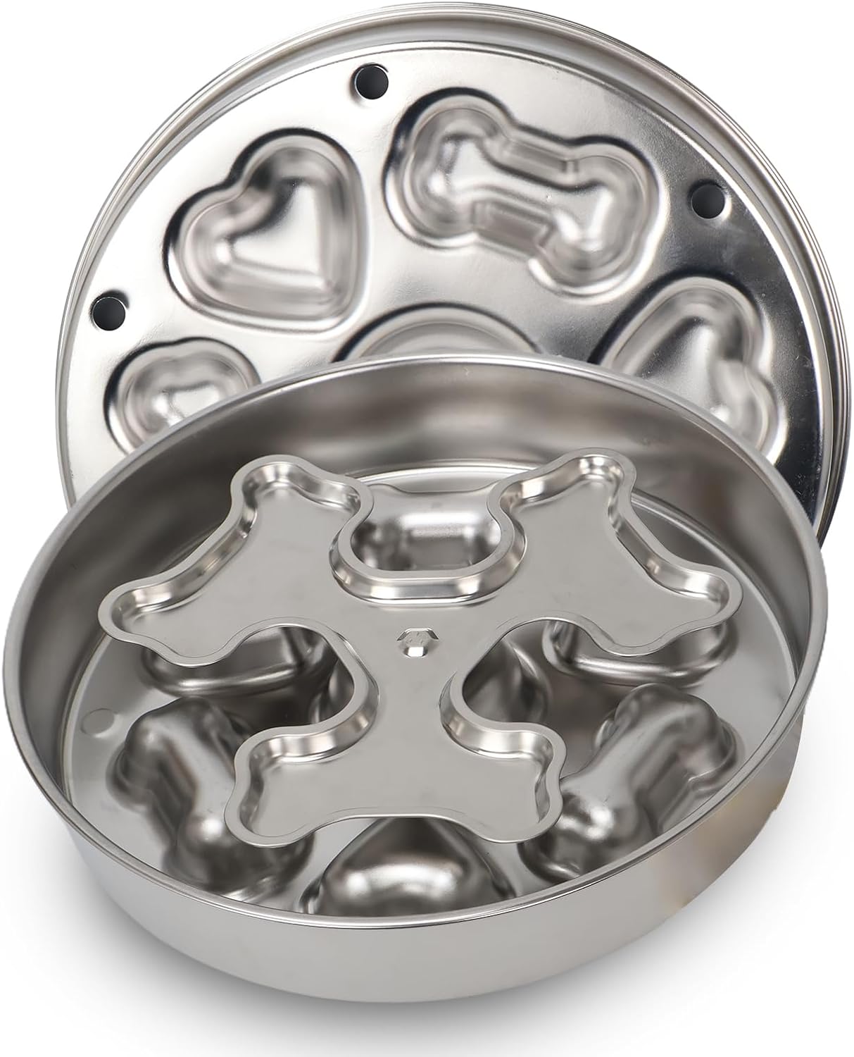 Slow Feeder Dog Bowl Stainless Steel - Double-Sided Rotating Design with Non-Slip Base, 3 Cups Capacity for Small, Medium & Large Dogs to Slow Down Eating & Prevent Bloat