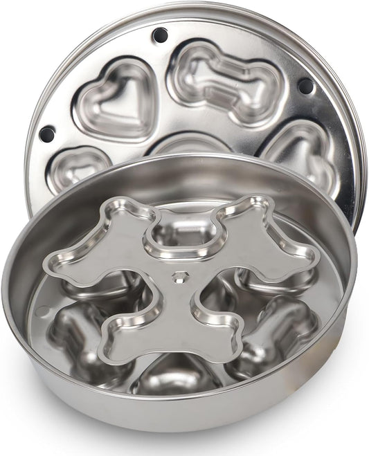 Slow Feeder Dog Bowl Stainless Steel - Double-Sided Rotating Design with Non-Slip Base, 3 Cups Capacity for Small, Medium & Large Dogs to Slow Down Eating & Prevent Bloat