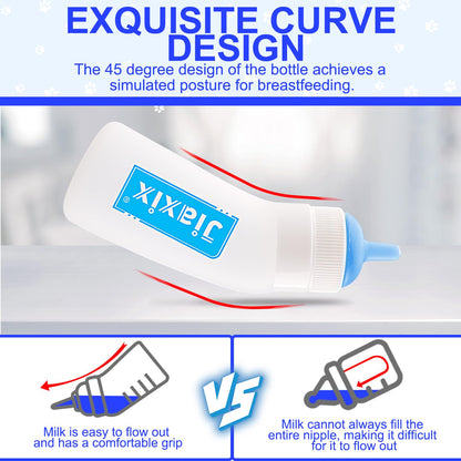 3 Pack Kitten Silicone Nursing Bottle,Silicone Feeding Nipple, Reusable Newborn Kitten Supplies, Suitable for Feeding, Puppy, Rabbit, Hamster (Blue, Large)