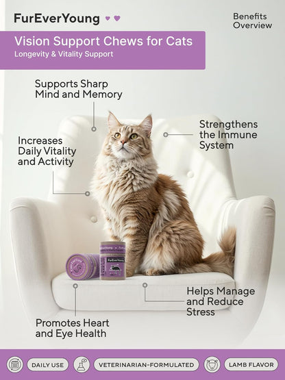 Vitamin Treats for Senior Cats: Vision & Brain Function, Longevity & Overall Vitality, Immune Health for Aging Cats. Enriched with Breakthrough Active Ingredients (30 Days Supply)