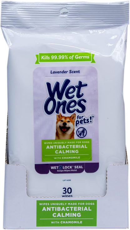 Wet Ones for Pets Antibacterial Calming Wipes with Chamomile, Lavender Scent - Dog Cleaning Wipes - Scented, Durable and Disposable Dog Wipes for Paws, 30 Count