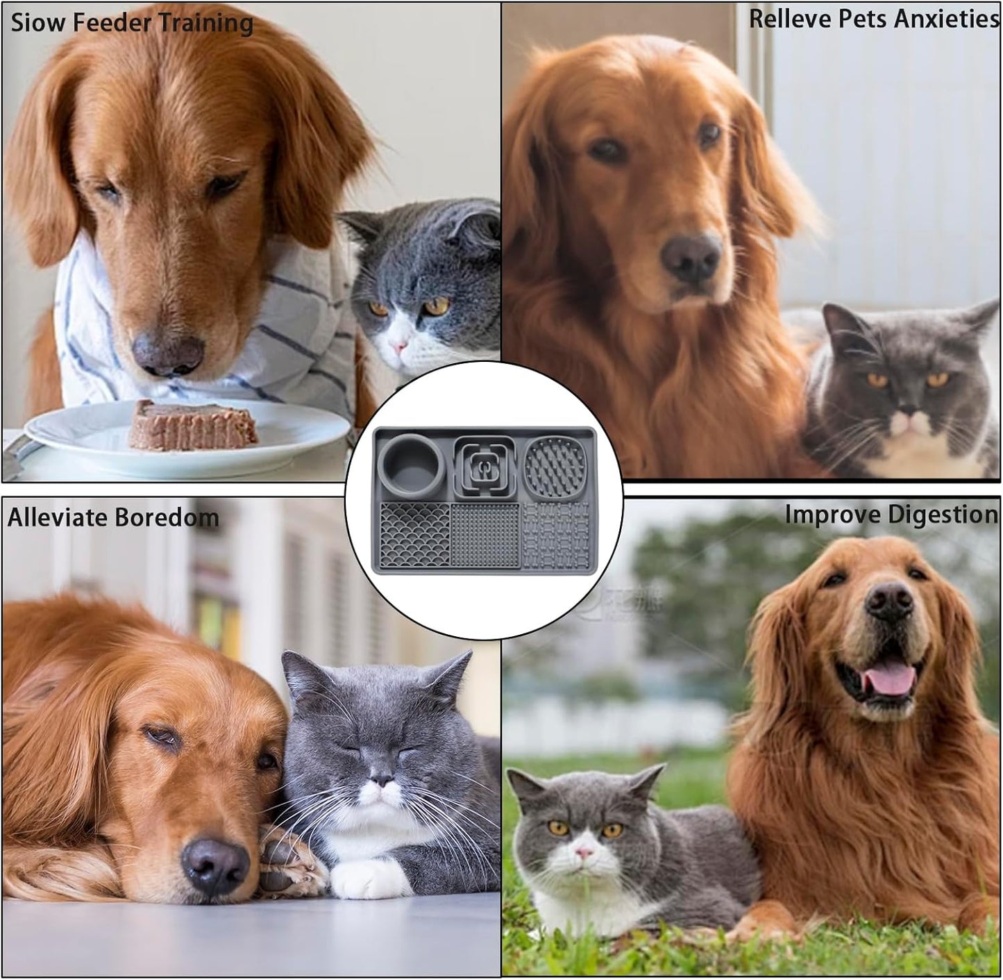 Slow Feeder Dog Bowls Silicone Bowl with Non-Slip Rubber Base Lick Mat for Dogs Snuffle Mat for Pet Smell Training Interactive Sniff Mat for Slow Eating