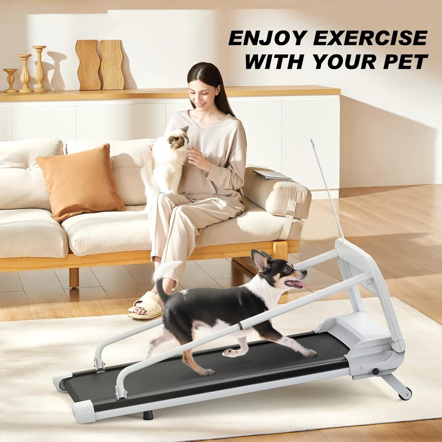 Quiet Smart Dog Treadmill for Small & Medium Dogs, Pet Treadmill for Dogs up to 130lbs, Indoor Running Machine for Fitness, Compact & Durable Pacer Treadmill for Health and Exercise