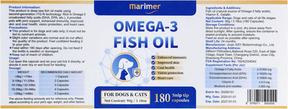 Snip Tips Omega-3 Fish Oil Liquid Supplement for Cats and Dogs, 180 Soft Gels with EPA & DHA & Vitamin E - Promotes Heart, Skin, Coat, Joint, & Immune Health for Pets