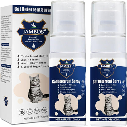 2 Bottles Cat Deterrent Spray – Natural, Non-Toxic Anti-Scratch Spray for Cats & Kittens – Indoor & Outdoor Pet Training Aid – Furniture & Carpet Protector (Blue, M)