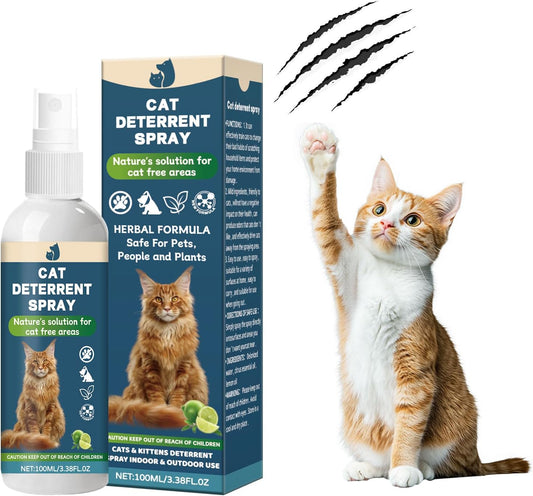Cat deterrent spray Natural green lemon flavor Non-toxic anti scratch formula for cat and dog,Safe indoor and outdoor repellent for furniture,Blanket and plants Effective pet training assistance 100ml