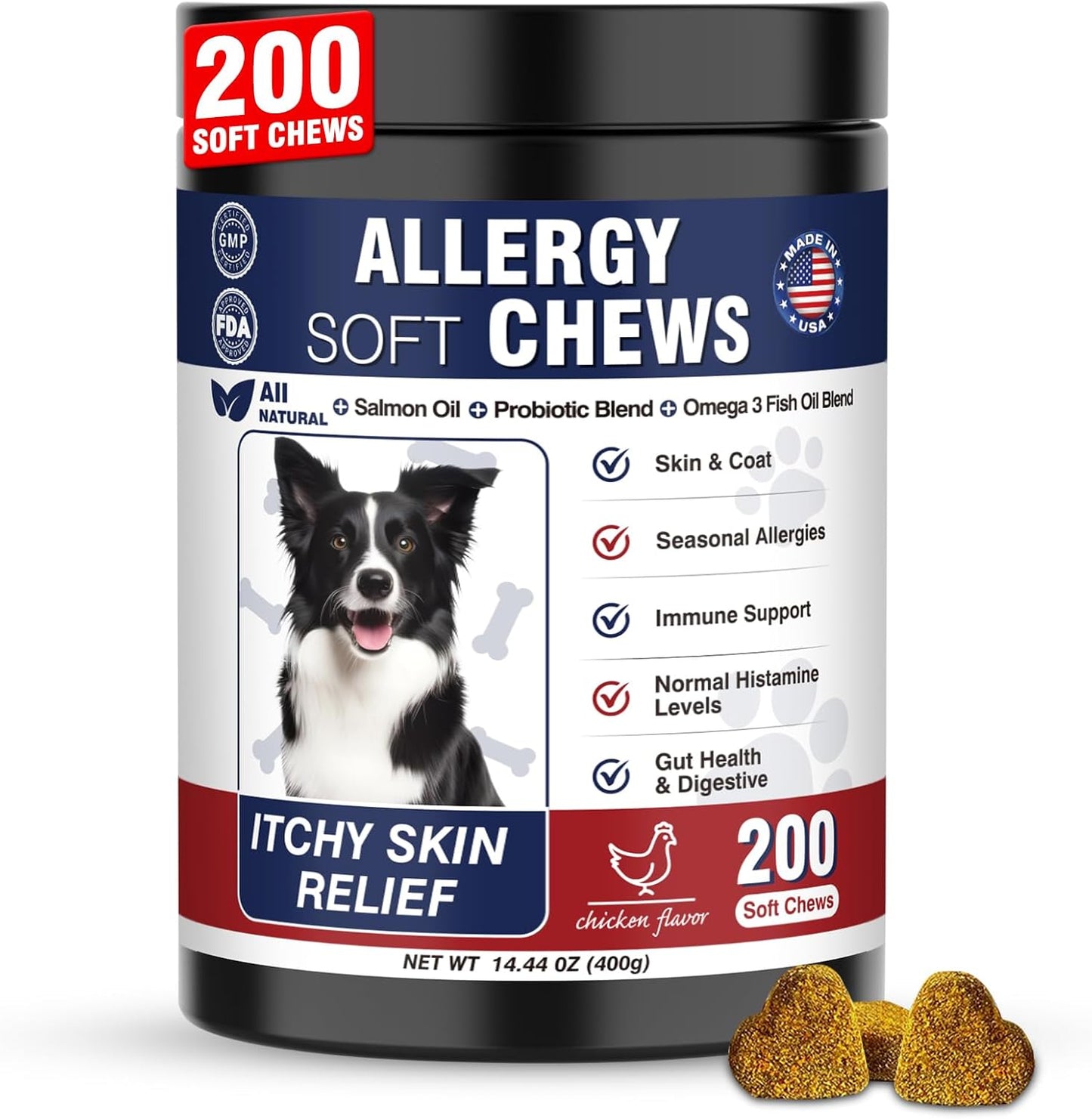 Dog Allergy and Itching Skin Seasonal Allergies Relief Bites Itchy Skin and Itchy Ears Anti Itch Licking Paws Treatment for Dogs