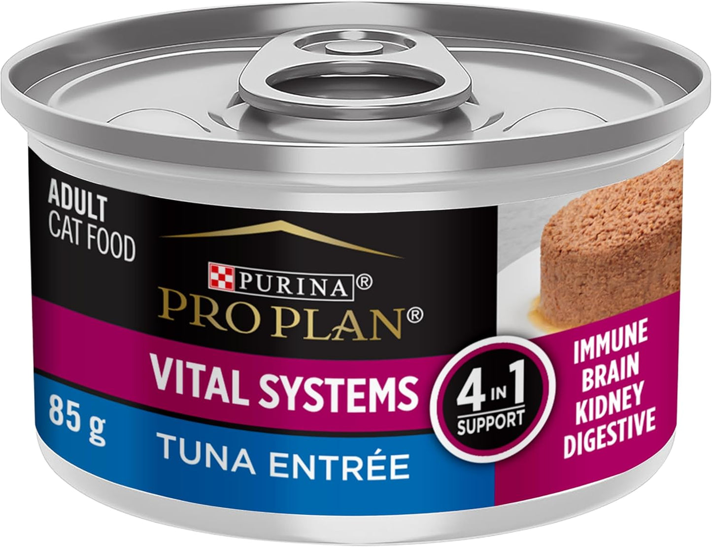Purina Pro Plan Vital Systems Tuna Entree Wet Cat Food Pate 4-in-1 Brain, Kidney, Digestive and Immune Formula - (Pack of 24) 3 oz. Cans