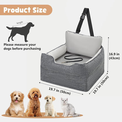 Avont Dog Car Booster Seat for Small/Medium Dogs Under 30 lbs, Elevated Puppy Carseat, Front Seat Pet Car Bed -Grey
