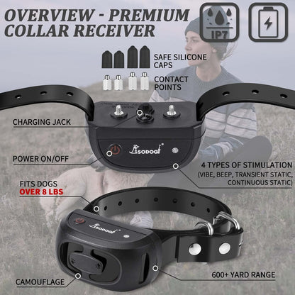 Dog Training Collar with Remote 2000ft, 100% Waterproof Shock Collar for Large Medium Dogs(8-150lbs) with Beep Vibration Shock, Rechargeable Electric Dog Collar with Intensity Dial Knob