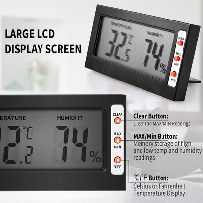 Simple Deluxe Digital Thermometer and Humidity Gauge with Remote Probes for Brooder Reptiles Terrarium, 2 Pack, Black