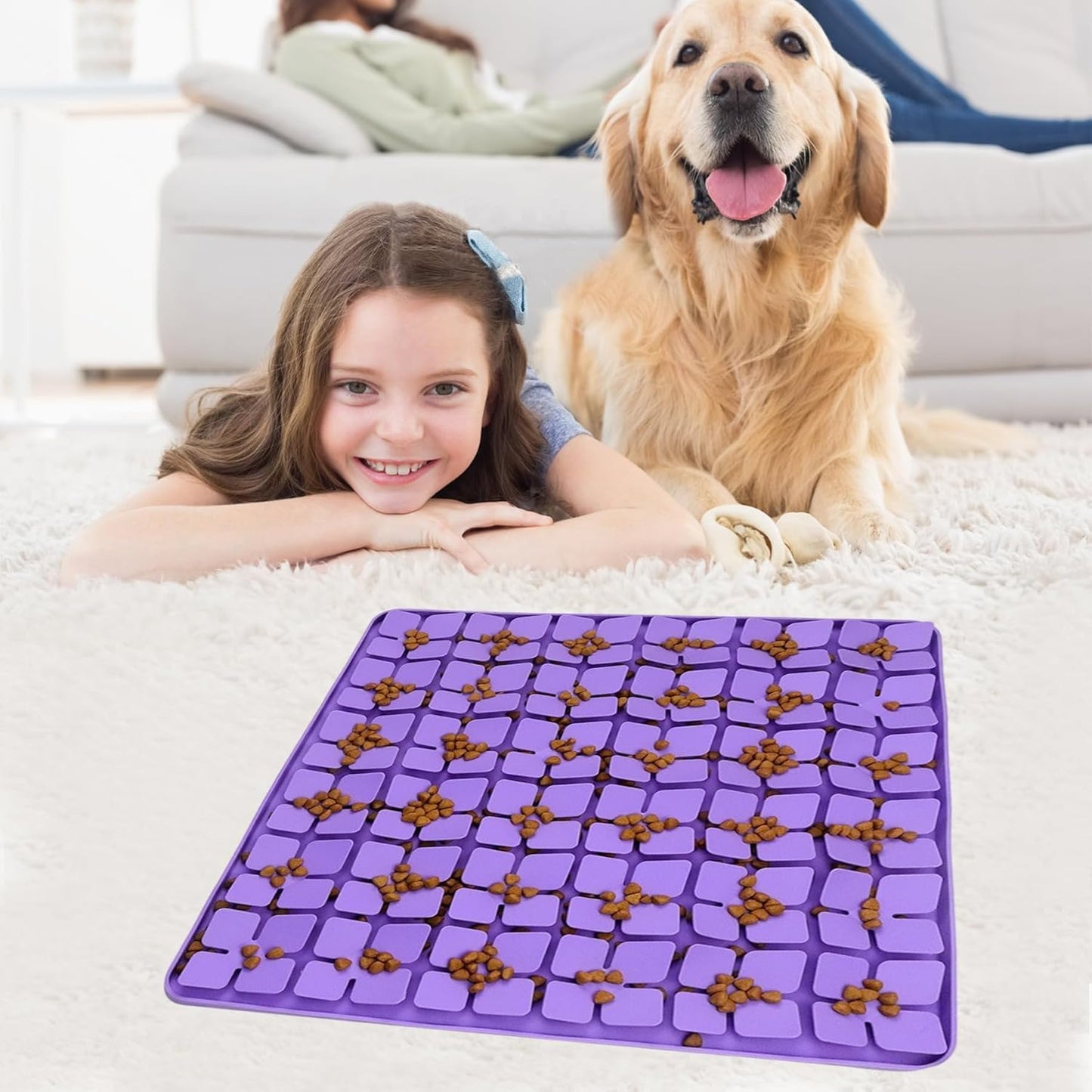 Dog Lick Mat & Snuffle Mat for Dogs – Slow Feeder Licking Mat with Suction Cups, Dog Enrichment Toys for Anxiety Relief, Training Smell & Natural Foraging, Slow Eating for Large Breed（Large Silicone ）