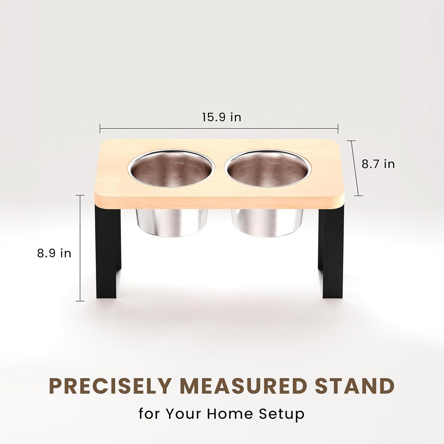 15.9" Tall Elevated Dog Bowls - Ergonomic Stainless Steel Dog Bowls with 10° Tilt in Acacia Wood Stand for Medium Breed