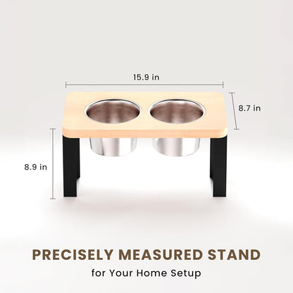 15.9" Tall Elevated Dog Bowls - Ergonomic Stainless Steel Dog Bowls with 10° Tilt in Acacia Wood Stand for Medium Breed