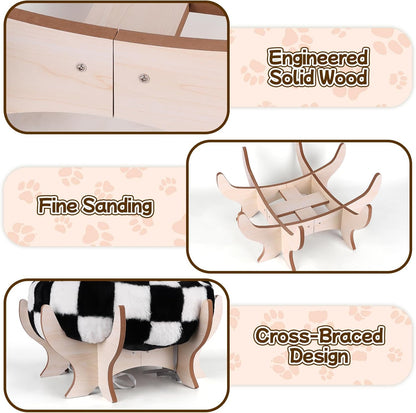 Elevated Cat Bed for Indoor Cats, Pet Couch Bed with Removable Fluffy Cushion, Wooden Stand, 18” x 11” Raised Cat Sofa for Kitty Puppy, Checkered Soft Cushion Cats Furniture