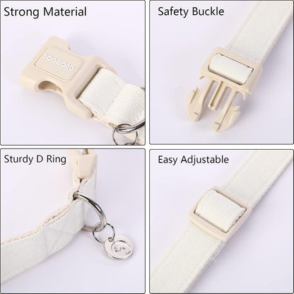 DOGWONG Cotton Hemp Dog Collar, Heavy-Duty Adjustable Soft Natural Fabric Pet Collar - Cute Wedding Puppy Necklace for Small to Large Dogs