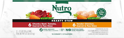 Nutro Hearty Stew Adult Natural Grain Free Wet Dog Food Cuts in Gravy Chicken Beef Variety Pack, 12.5 oz Cans (12 Count, Pack of 1)