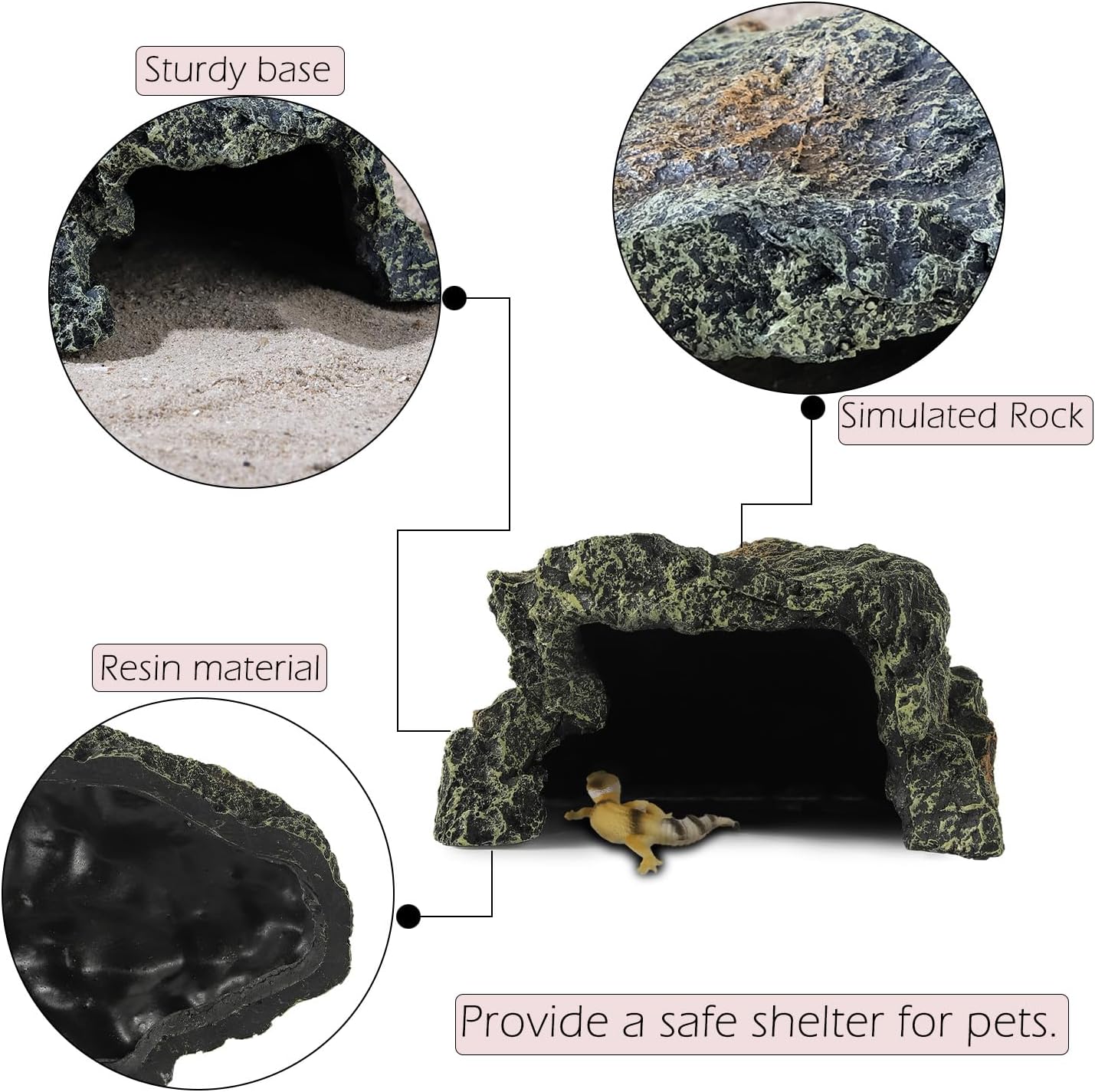 IBWell Resin Reptile Rock Cave, Lizard Tank Décor, Gecko Hide Reptile Hideout for Small Turtle Accessories for Tank, Leopard Gecko, Lazard Hideout