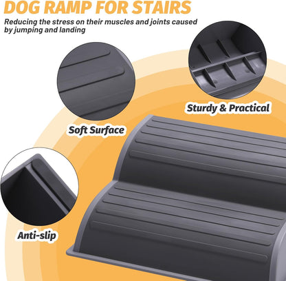 2-Step Modular Dog Ramp - Portable Non-Slip Stairs for Small Dogs with High Support, 9.5" D Lightweight Plastic Pet Steps Fits Staircase Indoor, Ideal for Elderly Injured Pets (6-Pack, Grey)