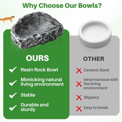 TRUVIC Reptile Habitat Decor Kit: Resin Tree Trunk Reptile Hide & Dual Feeding Dish Set