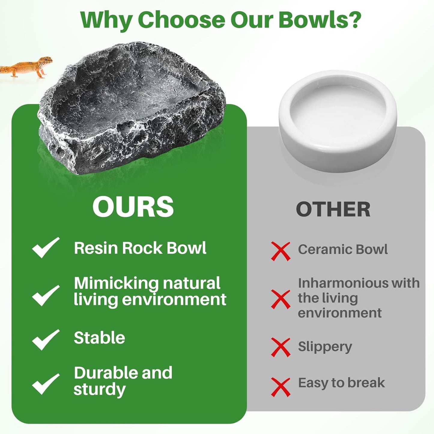 TRUVIC Reptile Habitat Decor Kit: Resin Tree Trunk Reptile Hide & Dual Feeding Dish Set