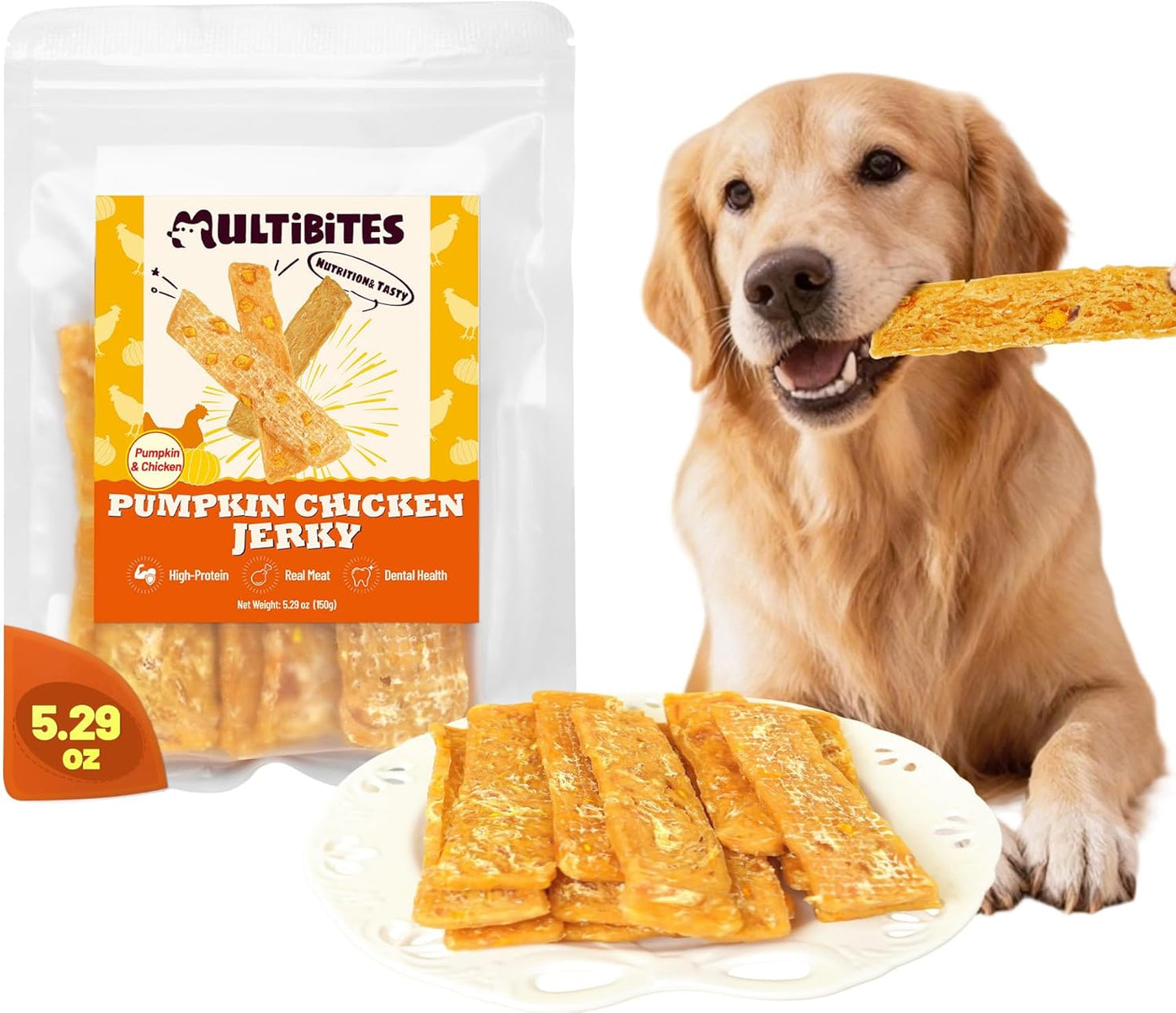 5.29oz Chicken & Pumpkin Jerky Dog Treats - Grain Free, Limited Ingredient Dog Snacks - All Natural Chewy Dog Treats for Digestive Health Training Treats for All Dog Sizes
