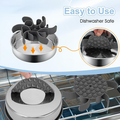 2-in-1 Slow Feeder Dog Bowls, Stainless Steel Pet Bowls with Silicone Slow Feeder Insert, Removable Non-Slip Rubber Base for Small, Medium, and Large Dogs to Slow Down Eating (Large Breed)