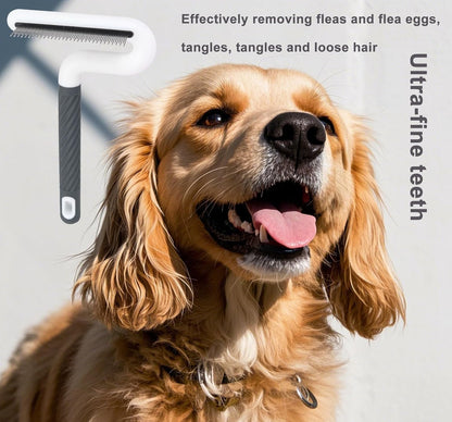 2 Pack Flea Comb, Stainless Steel Shedding Brush with Rounded Teeth, Multifunctional Pet Grooming Brush with Rubber Handle, T Shaped Tick Comb, Grooming Brush for Remove Anti Fleas Egg