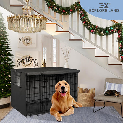 Explore Land Dog Crate Cover Heavy Duty Polyester Pet Kennel Sunshade Universal Fit for 36 inches Wire Cage (Black)