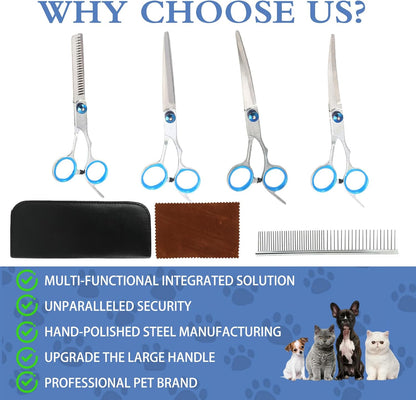 Dog Grooming Scissors, Dog Scissors for Grooming, Professional 6 in 1 Stainless Steel Heavy Duty Pet Grooming Scissors Kit for Dogs, Cats with Straight, Curved, Thinning Scissor and Comb