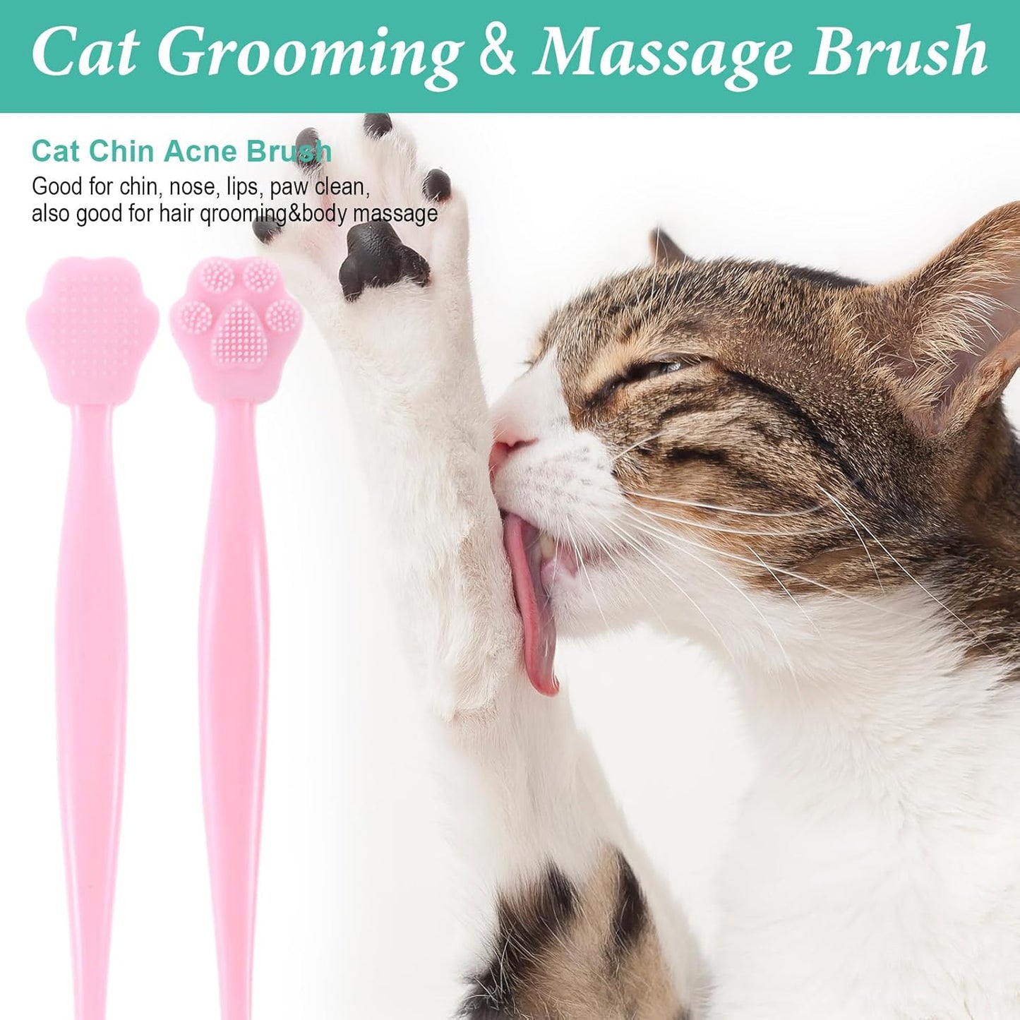 4PCS Cat Chin Acne Brush,Black Seed Soft Silicone Cat Acne Chin Scrubber, Cats Chins Cleaner Acnes Chins Treatment, Cats Brush for Feline Blackhead Removal (Pink & Green)