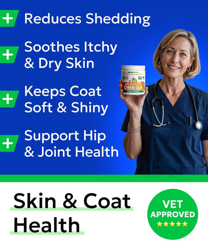 BARK&SPARK Advanced Omega-3 Collagen for Dogs - 180 Fish & Salmon Oil Treats for Dog Shedding, Skin Allergy Chews, Itch Relief, Hot Spots Treatment - Joints, Skin&Coat Supplement, EPA&DHA Fatty Acids