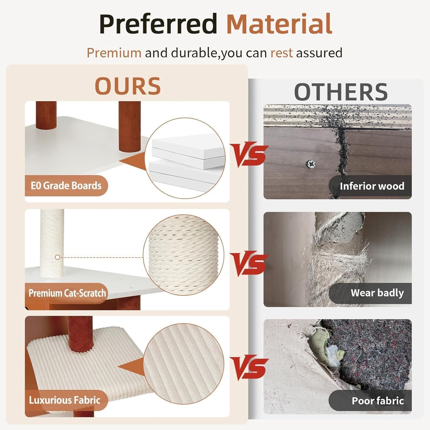 Premium 50in Modern Cat Tree with Solid Wood Frame - Multi-Level Activity Center for 3-5 Small to Medium Cats, Featuring Paper Rope Scratching Posts, Plush Top Perch, Enclosed Condo & Hanging Toy