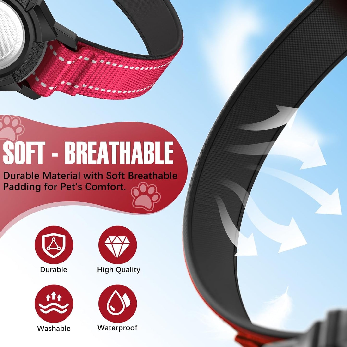 AirTag Dog Collar, Reflective Dog Collar with Airtag Holder, IP68 Waterproof Integrated Air Tag Dog Collars, Ultra-Durable, Comfortable Padded, GPS Tracker Collars for Dogs (Red, M)