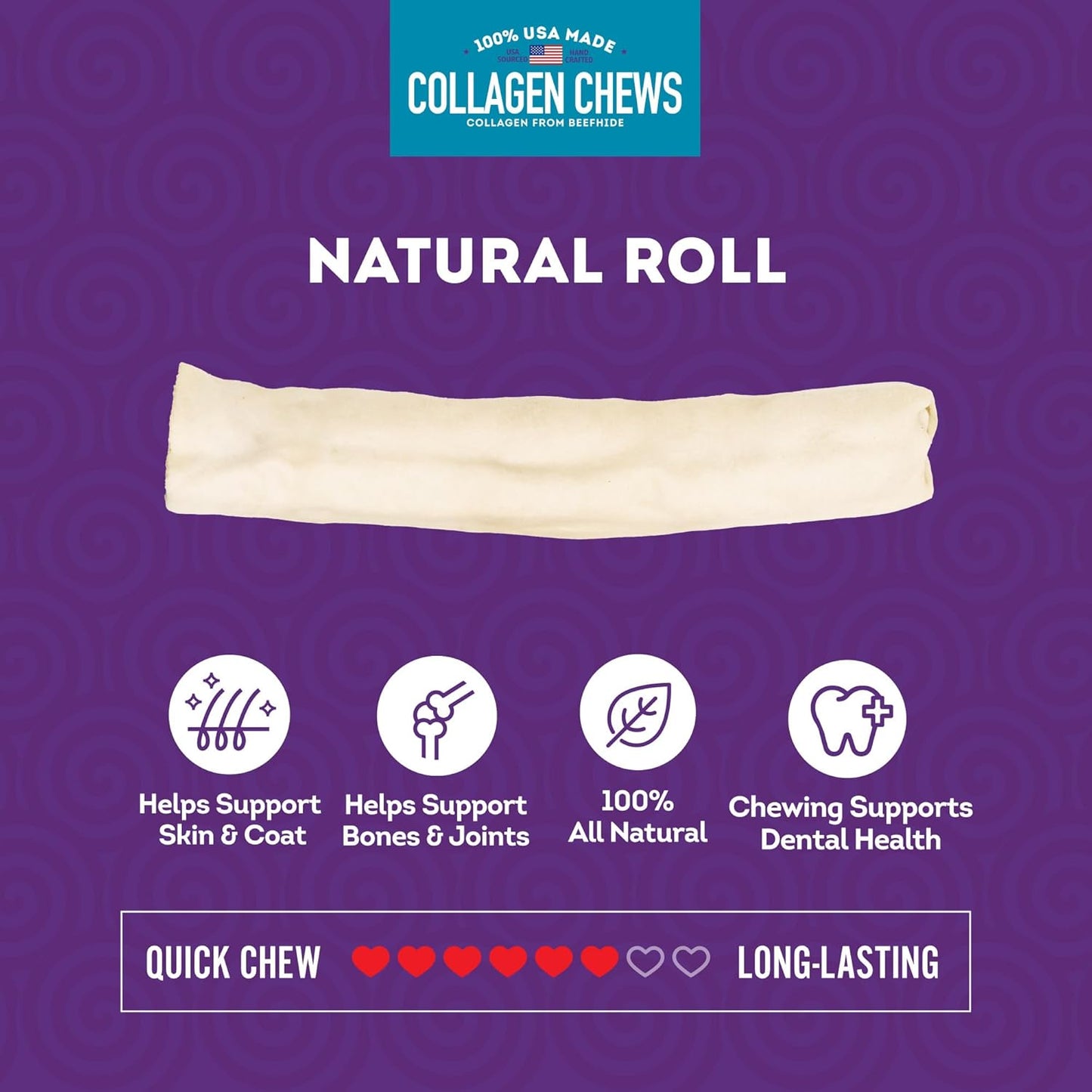 USA Collagen Rolls 9-10" Dog Chew Treats - Natural Flavor, 4 Count/1 Pack