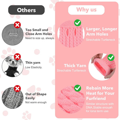 2 Pack Dog Sweaters for Medium Dogs, Soft Knitted Puppy Sweater Pet Warm Clothes in Winter Cold Weather Pullover Design Medium Dog Sweater for Boy Girl Dogs Cats (Grey, Pink)