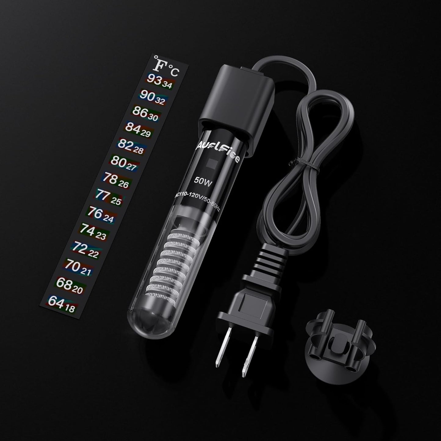 Fish Tank Heater for Aquarium - 50W Aquarium Heater, Small Submersible Tank Heaters with Mini Aquariums Thermometer for Betta Turtle Saltwater Freshwater 5-10 Gallon Tanks(Preset 78℉)