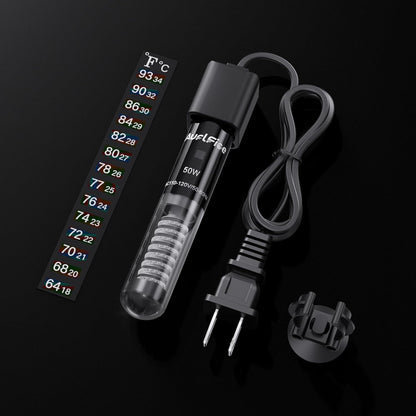 Fish Tank Heater for Aquarium - 50W Aquarium Heater, Small Submersible Tank Heaters with Mini Aquariums Thermometer for Betta Turtle Saltwater Freshwater 5-10 Gallon Tanks(Preset 78℉)