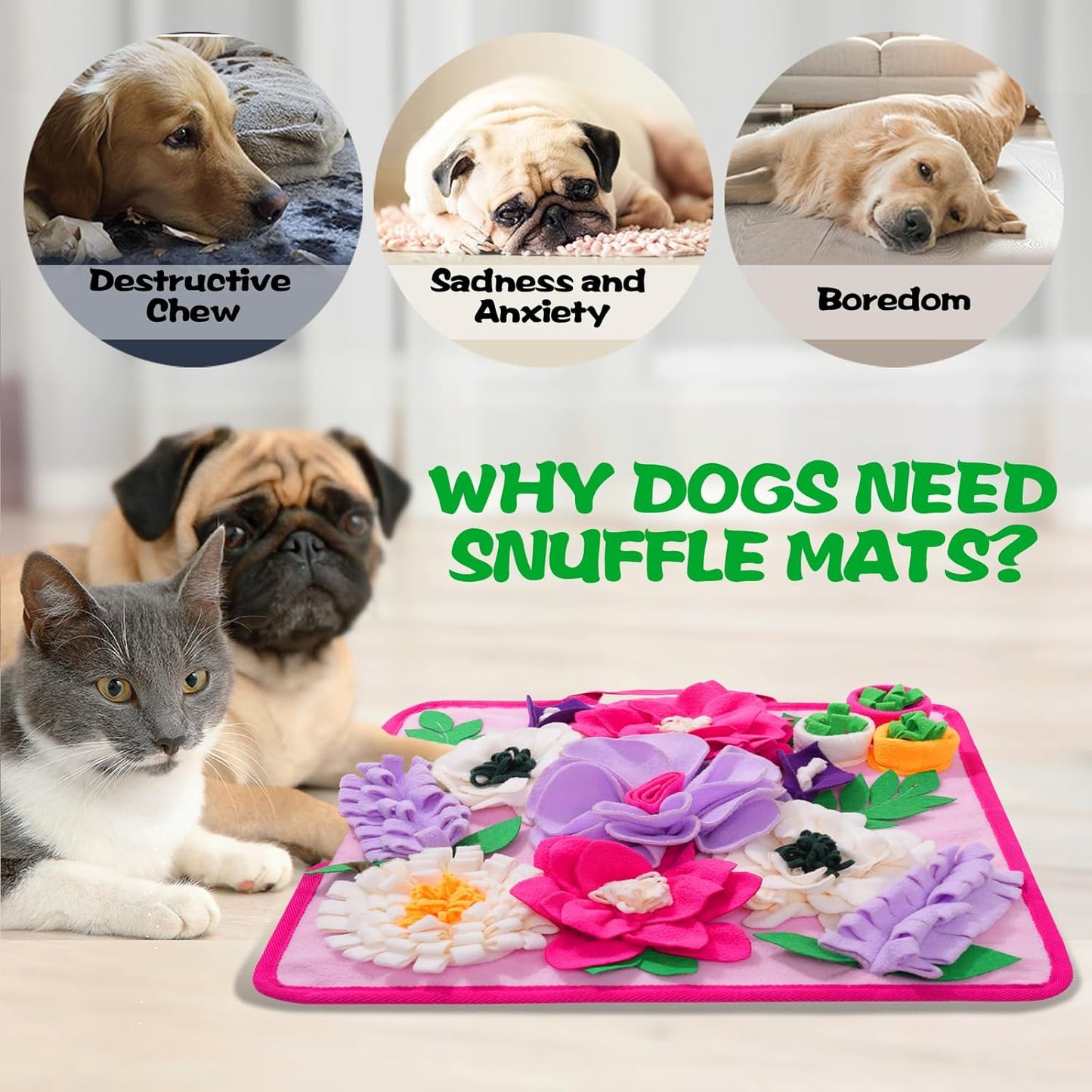 Snuffle Mat for Dogs,Dog Feeding Mat Sniff Mat Interactive Dog Puzzle Mat for Training and Stress Relief Encourages Natural Foraging Skills (Pink)