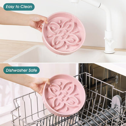 vancasso Ceramic Slow Feeder Dog Bowls, Puzzle Dog Food Bowls with Floral Maze, Anti -Slip Pet Food Dish for Medium Breed, 1.5 Cups, Pink