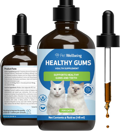 Pet Wellbeing Healthy Gums for Cats - Topical Drops for Oral Care, Dental Health & Fresh Breath - NASC Certified & Vet-Formulated - 4 oz Liquid