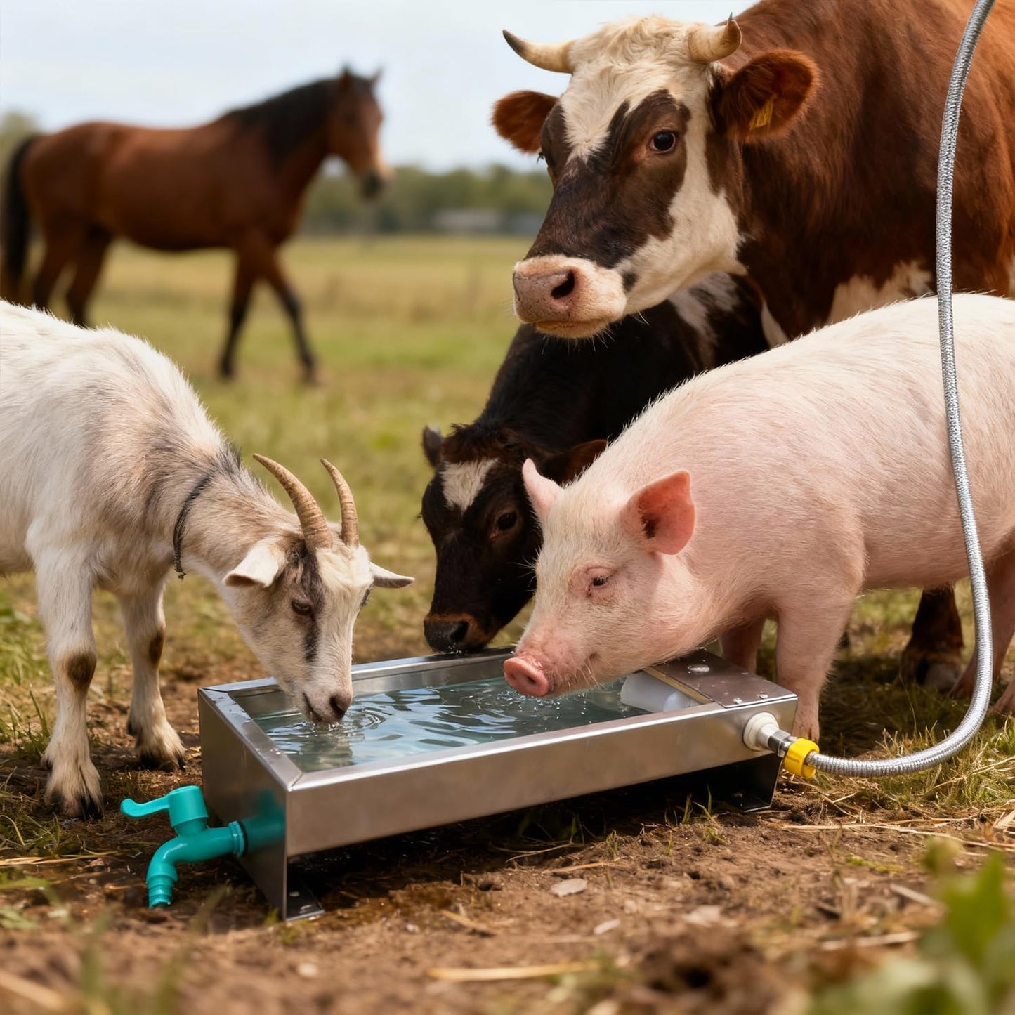 Automatic Livestock Water Trough Animal Stainless Steel Larger Automatic Waterer with Float Valve Kit for Goat Cattle Horse Hog Pigs Dog Water Dispenser Outdoor,22"L x8.6"W x 5.1"H,3 Gallons