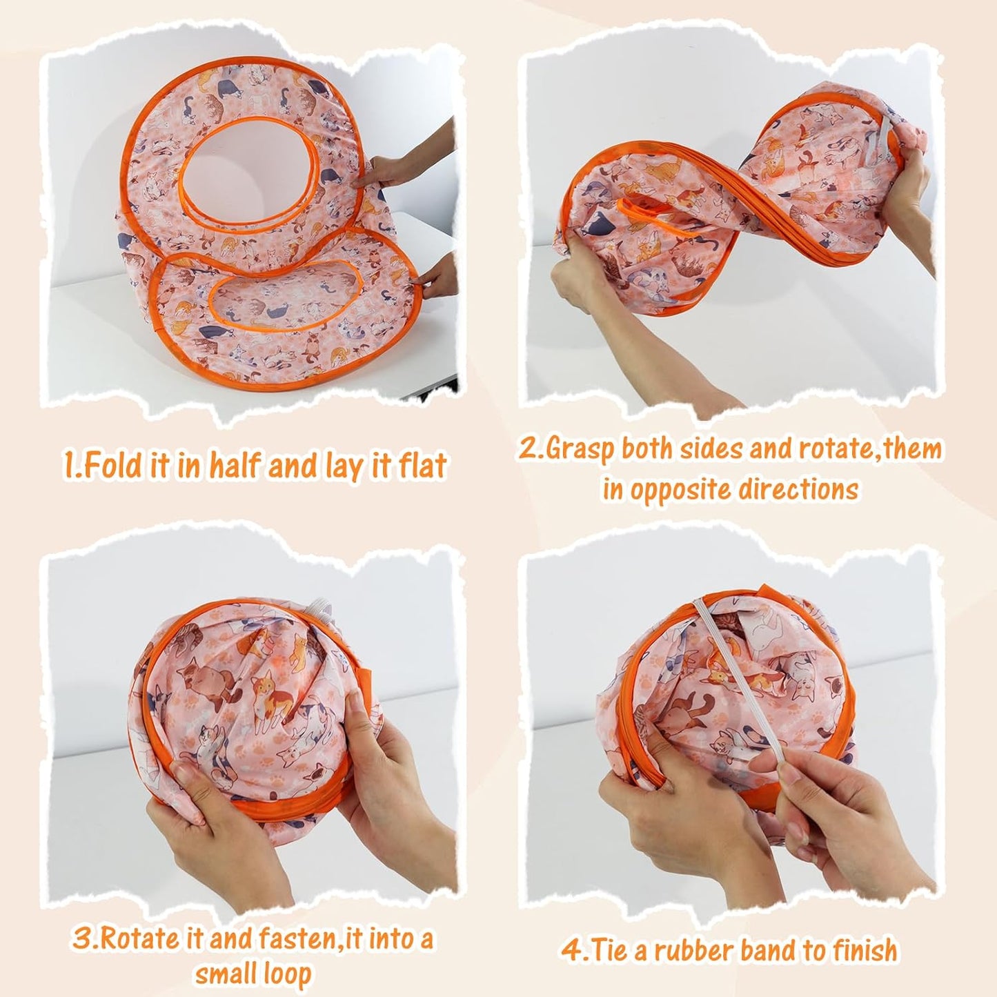 Andiker Small Cat Tents for Indoor Cats, Summer Fruit Patten 15" Foldable Cat Tube with 1 Plush Ball and 3 Holes Kitten Hide-and-Seek Toy to Relieve Boredom Also for Kitten Rabbits (Orange)