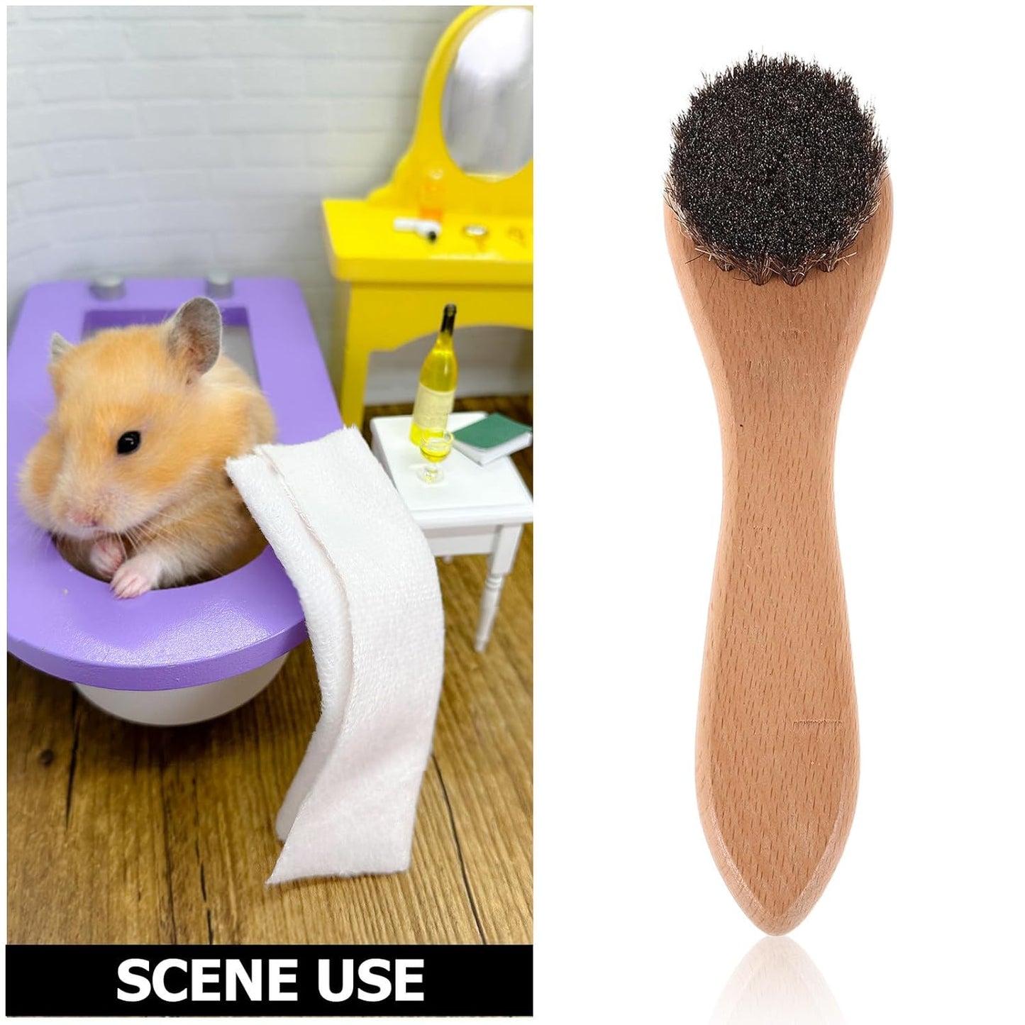 2Pcs Small Pet Grooming Brush Set with Soft Bristles and Wood Handle, 4-Inch Bathing and Cleaning Tool for Hamsters, Guinea Pigs, Rabbits, and Small Animals